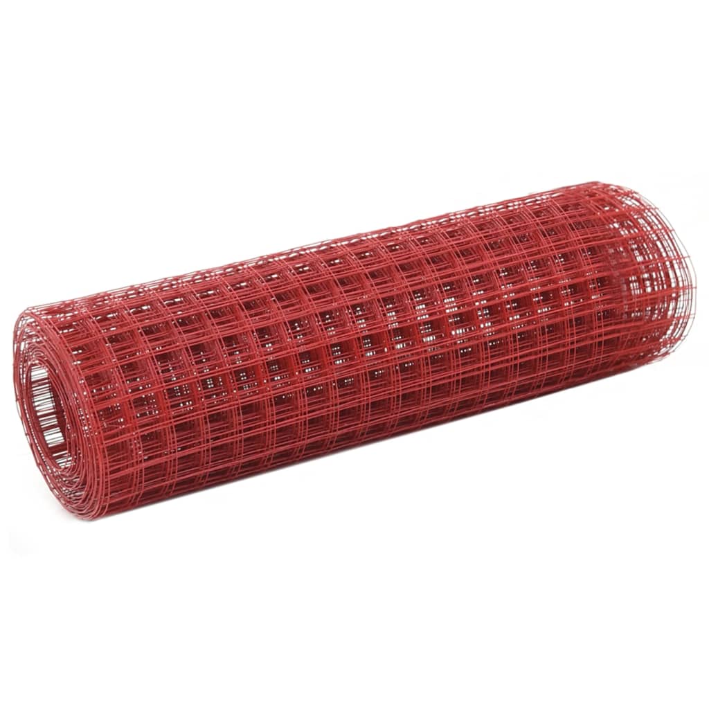Kippengaas 10x0,5 m staal met PVC coating rood – afbeelding 1