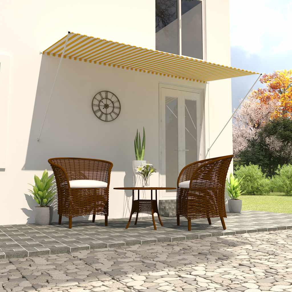 Luifel uittrekbaar 300x150 cm geel en wit – afbeelding 1