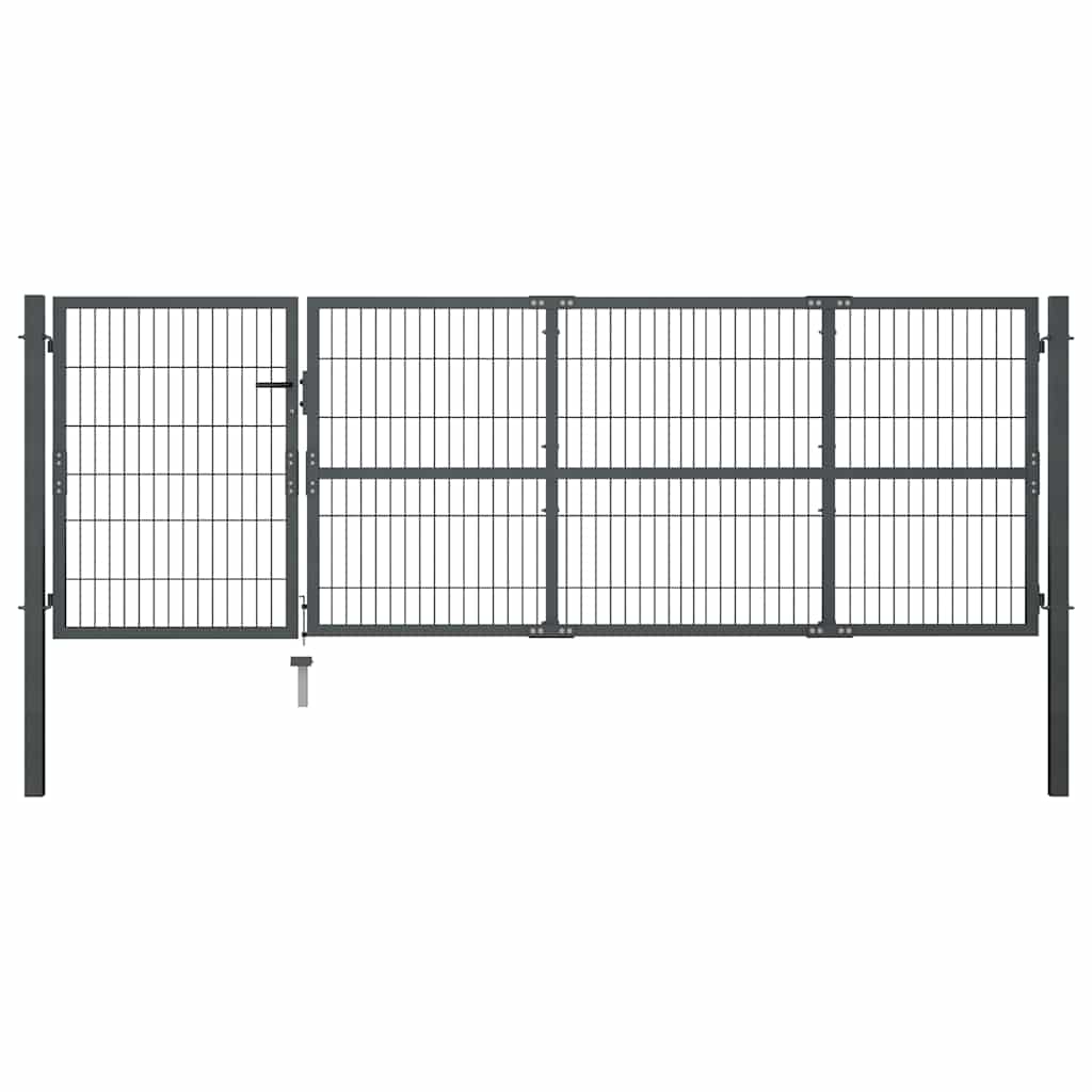 Tuinpoort met palen staal 350x100 cm antraciet