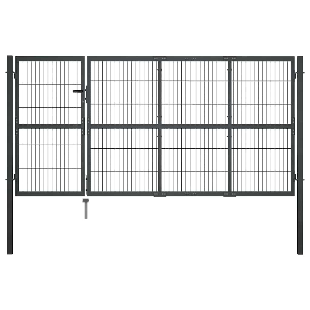 Tuinpoort met palen staal 350x120 cm antraciet