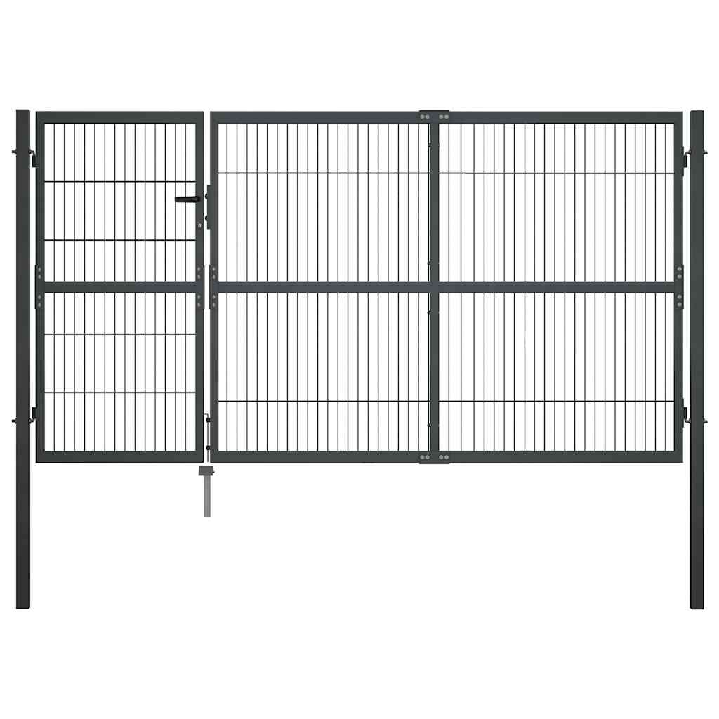 Poort met palen 350x140 cm staal antraciet