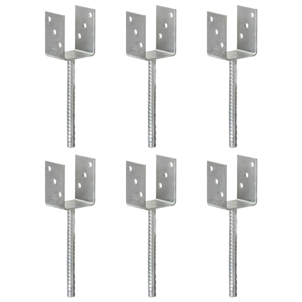 Grondankers 6 st 8x6x30 cm gegalvaniseerd staal zilverkleurig