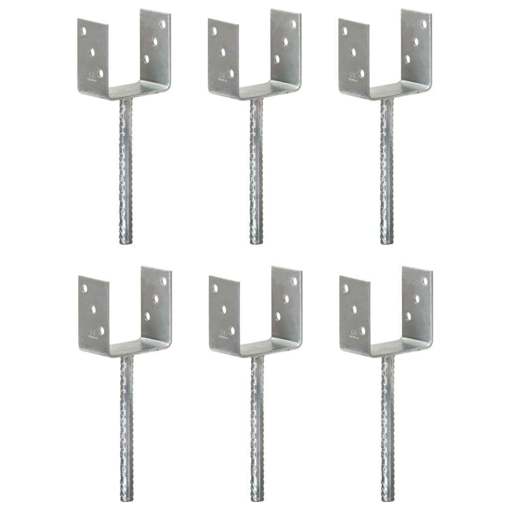 Grondankers 6 st 10x6x30 cm gegalvaniseerd staal zilverkleurig