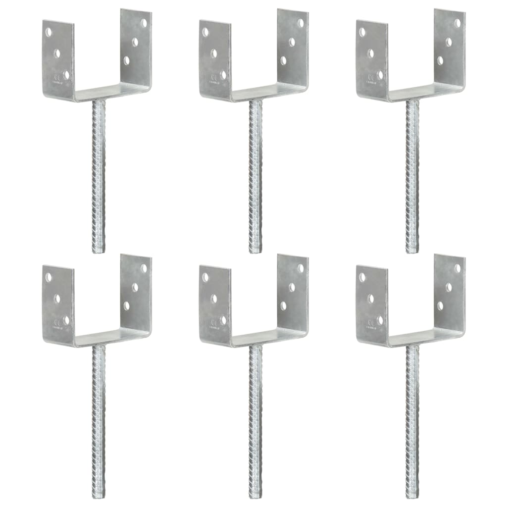 Grondankers 6 st 12x6x30 cm gegalvaniseerd staal zilverkleurig