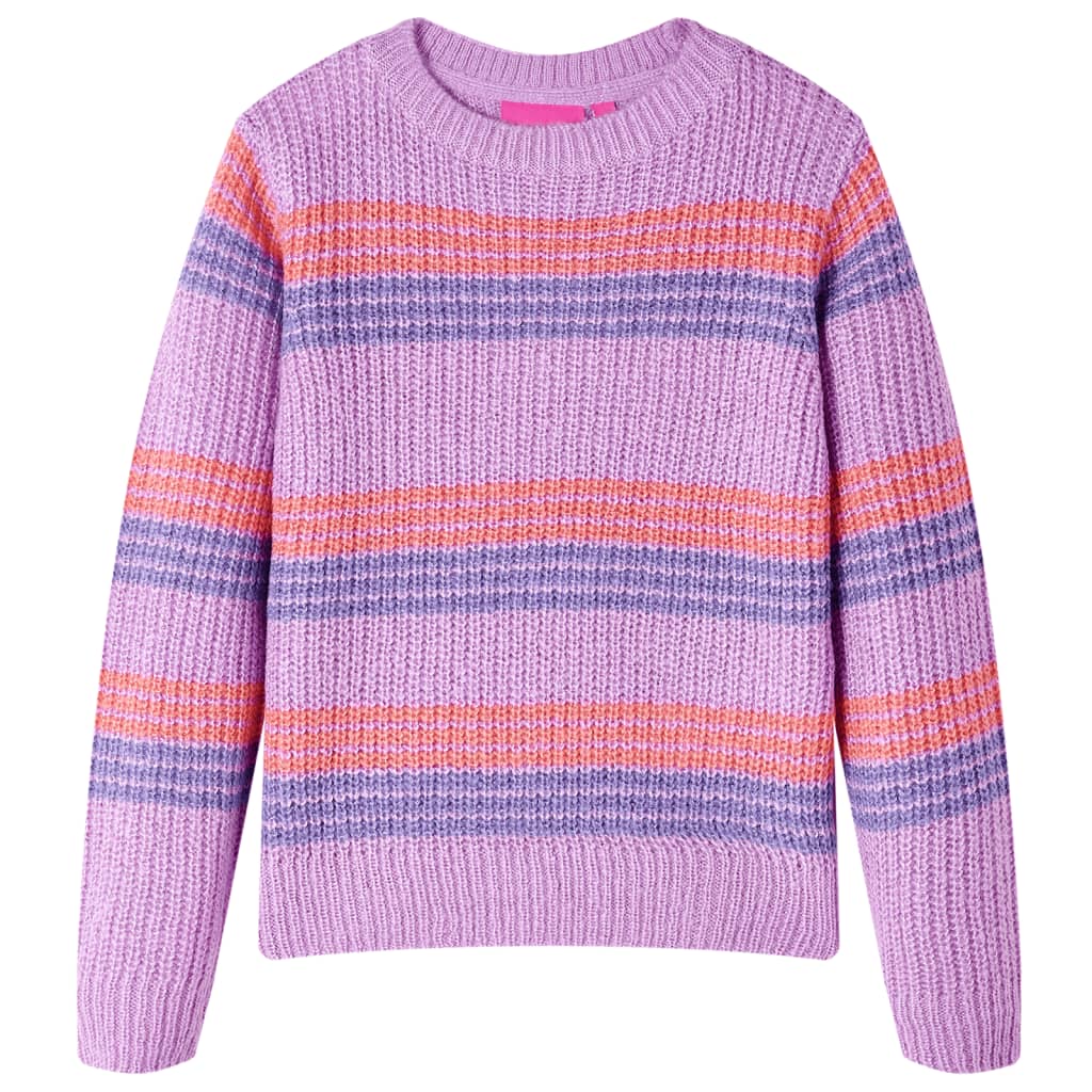 Kindertrui gebreid met strepen 104 lila en roze – afbeelding 1
