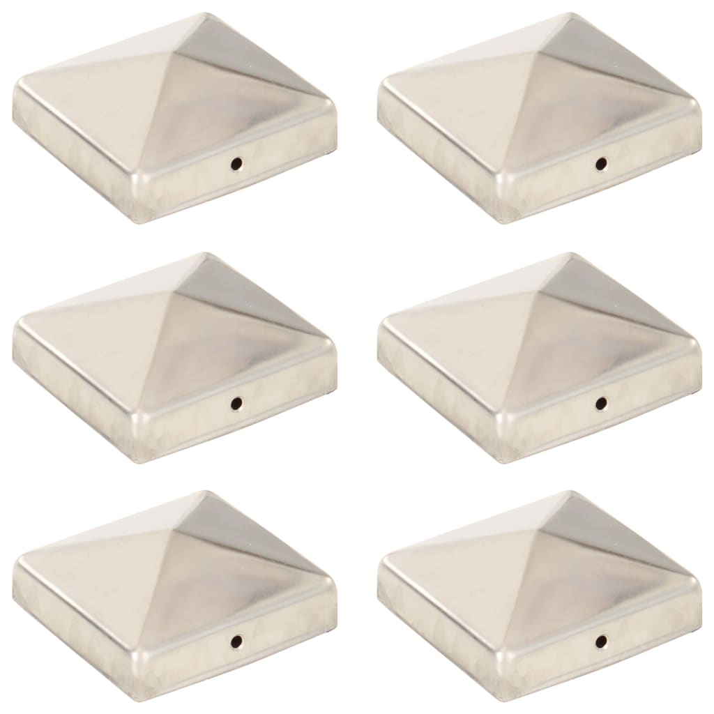 Paalkappen 6 st piramide 81x81 mm roestvrij staal