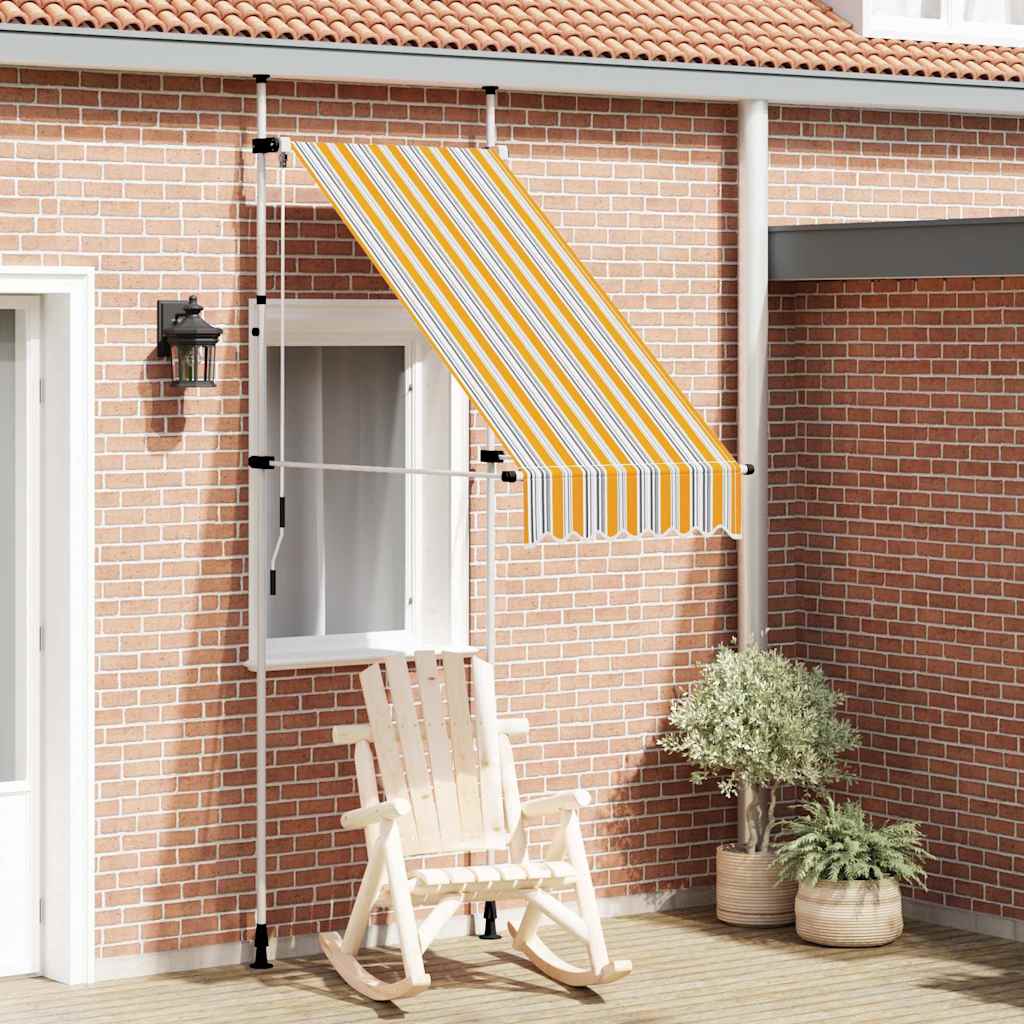 Luifel handmatig uittrekbaar 100 cm geel en blauwe strepen – afbeelding 1