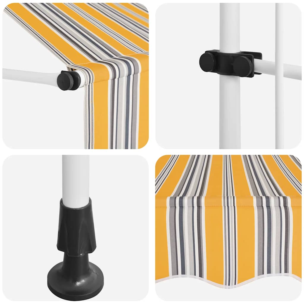 Luifel handmatig uittrekbaar 100 cm geel en blauwe strepen – afbeelding 6