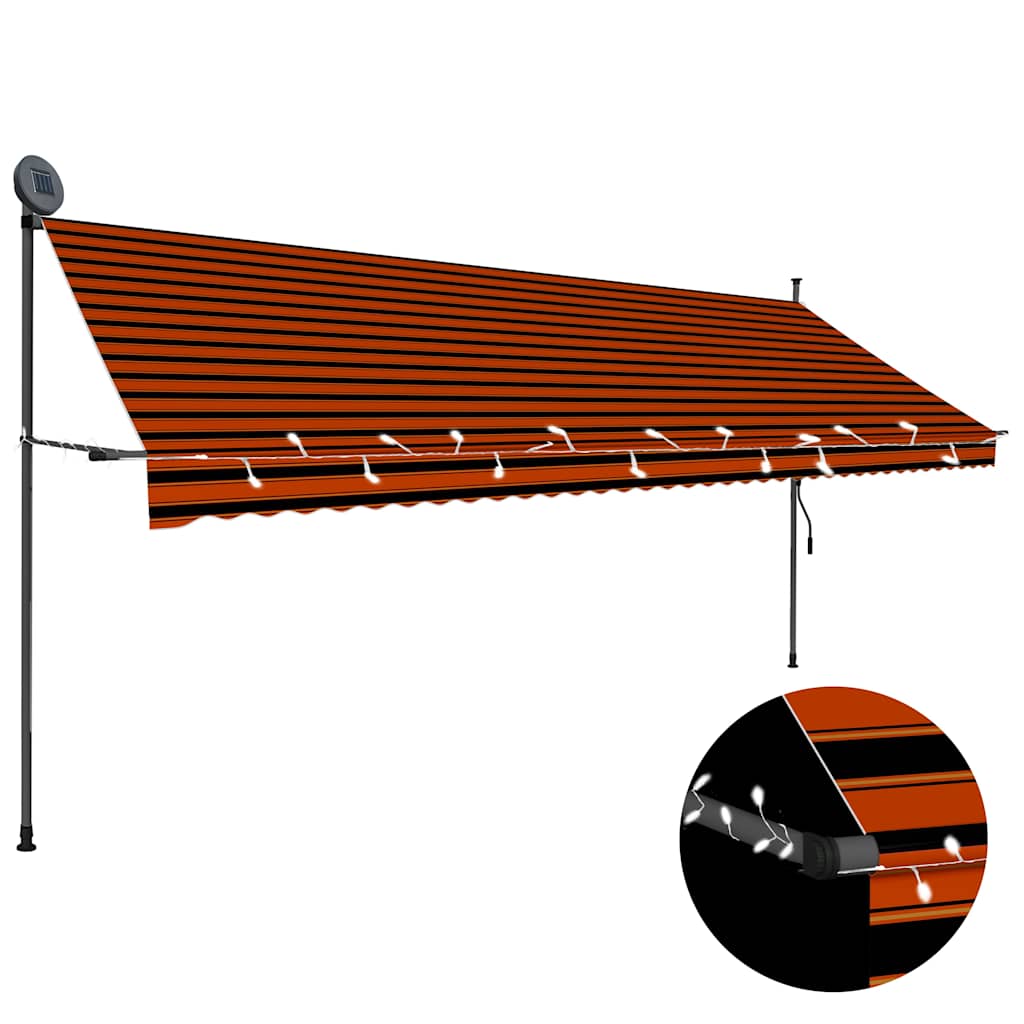 Luifel handmatig uitschuifbaar met LED 400 cm oranje en bruin