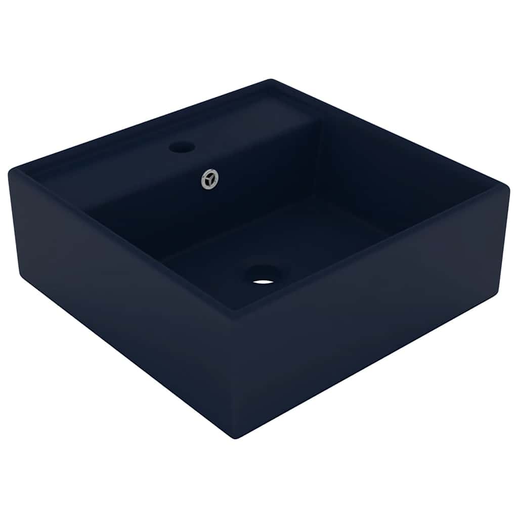 Wastafel met overloop vierkant 41x41cm keramiek mat donkerblauw