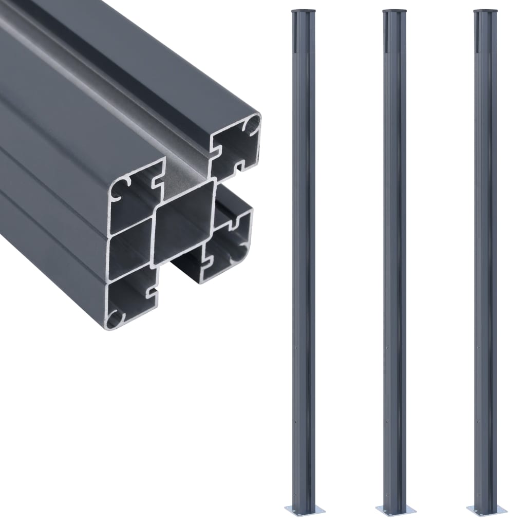 Schuttingpalen 3 st 185 cm aluminium donkergrijs