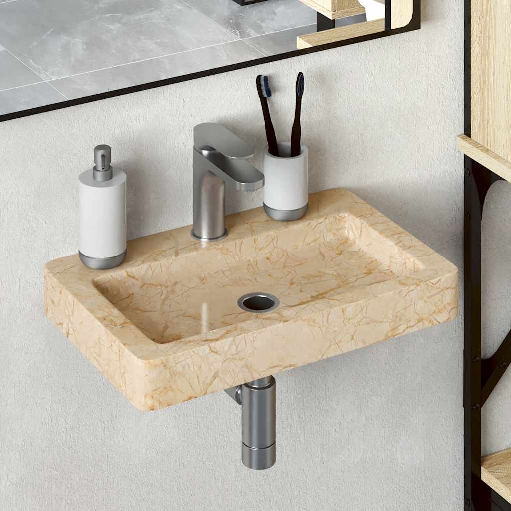 Wastafel wandgemonteerd 38x24x6,5 cm marmer crèmekleurig