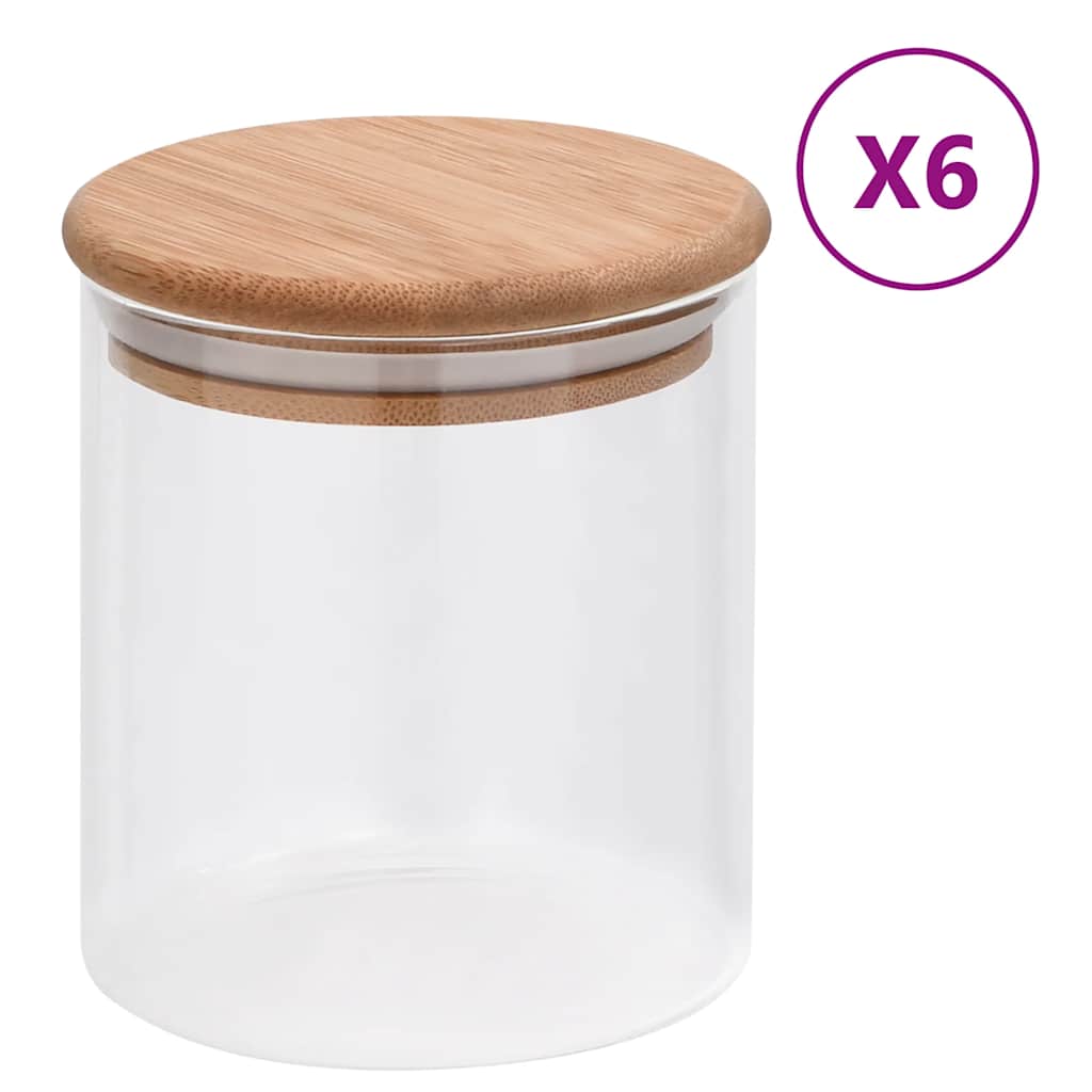 Opbergpotten met bamboe deksel 6 st 600 ml glas – afbeelding 1