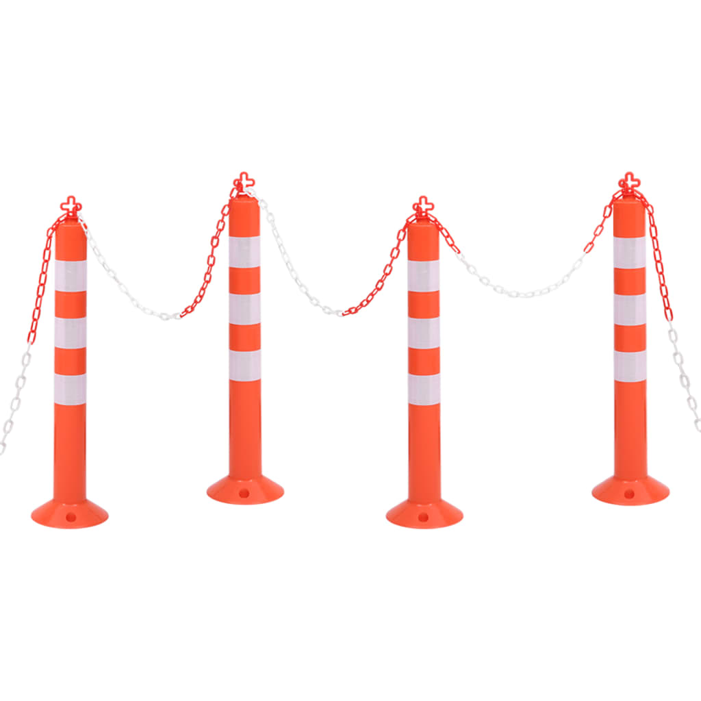 Verkeerspalen met ketting 4 st 75 cm PE