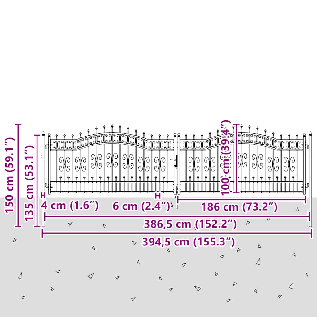 Hekpoort KAMPEN met speerpunt zwart 394,5 x 100 cm staal – afbeelding 6
