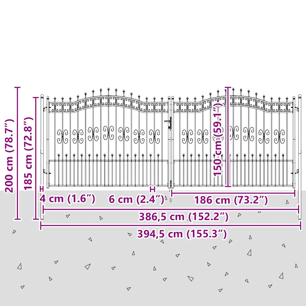 Hekpoort KAMPEN met speerpunt zwart 394,5 x 150 cm staal – afbeelding 6