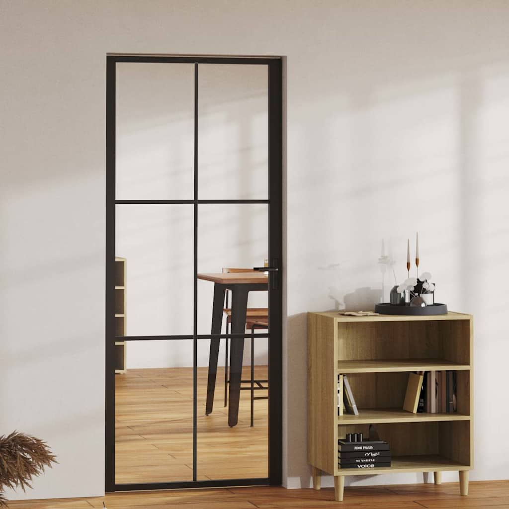 Binnendeur 83x201,5 cm ESG-glas en aluminium zwart – afbeelding 1