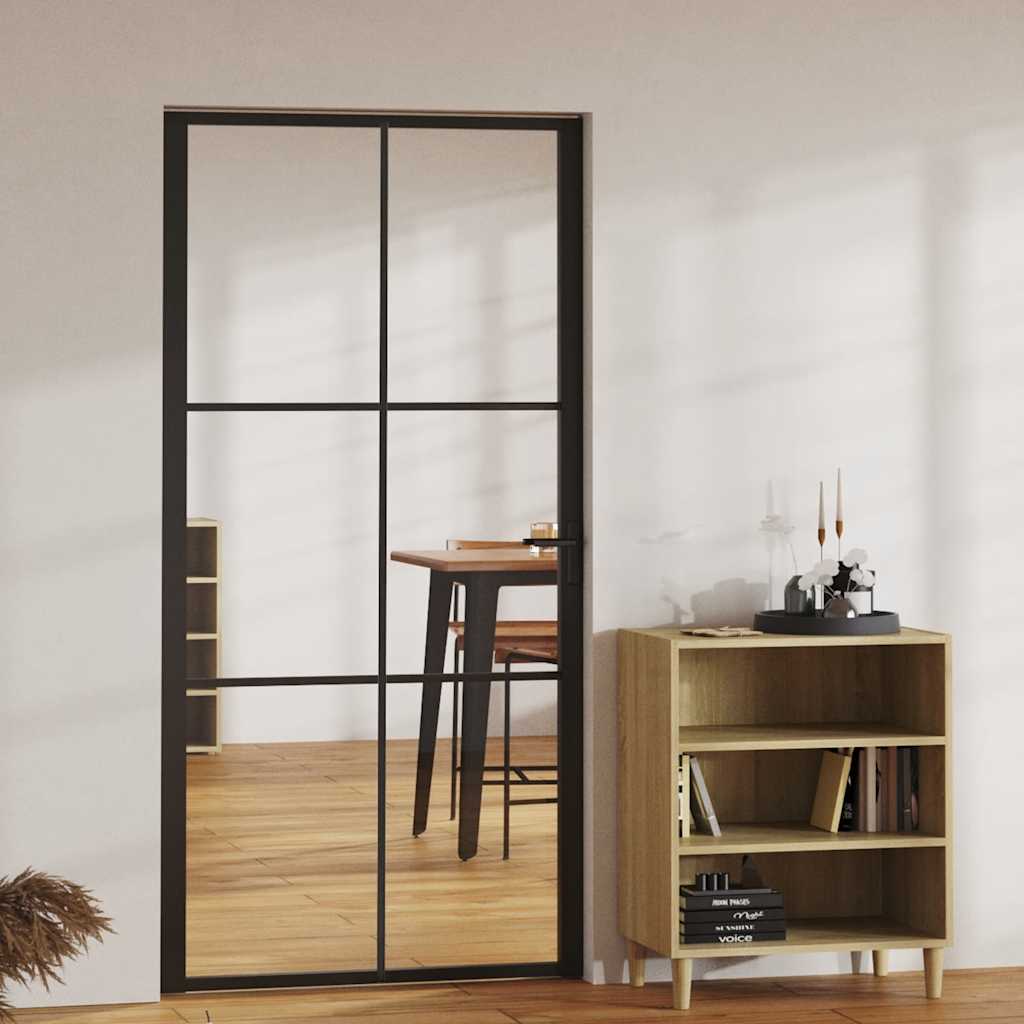 Binnendeur 102,5x201,5 cm ESG-glas en aluminium zwart – afbeelding 1