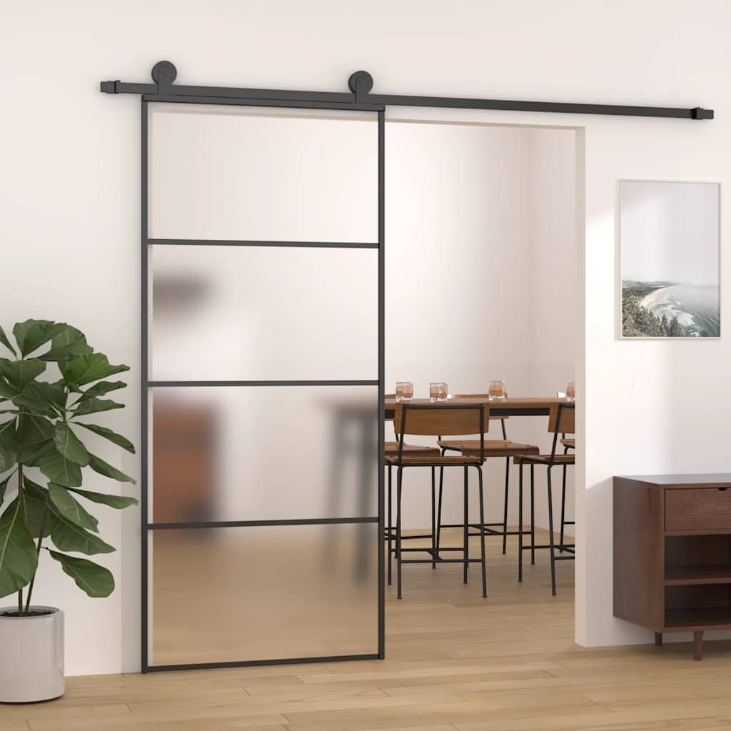 Schuifdeur 90x205 cm mat ESG-glas en aluminium zwart