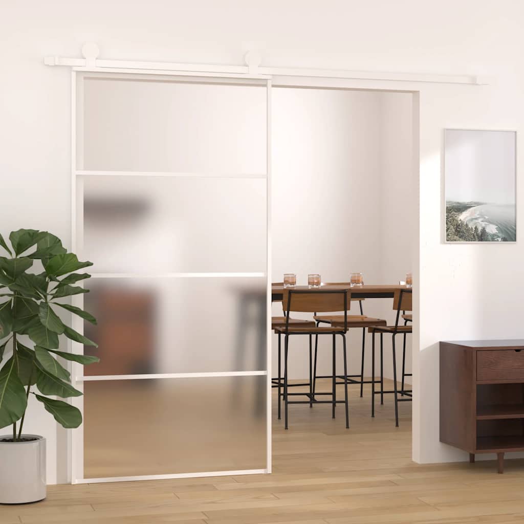 Schuifdeur 102,5x205 cm mat ESG-glas en aluminium wit