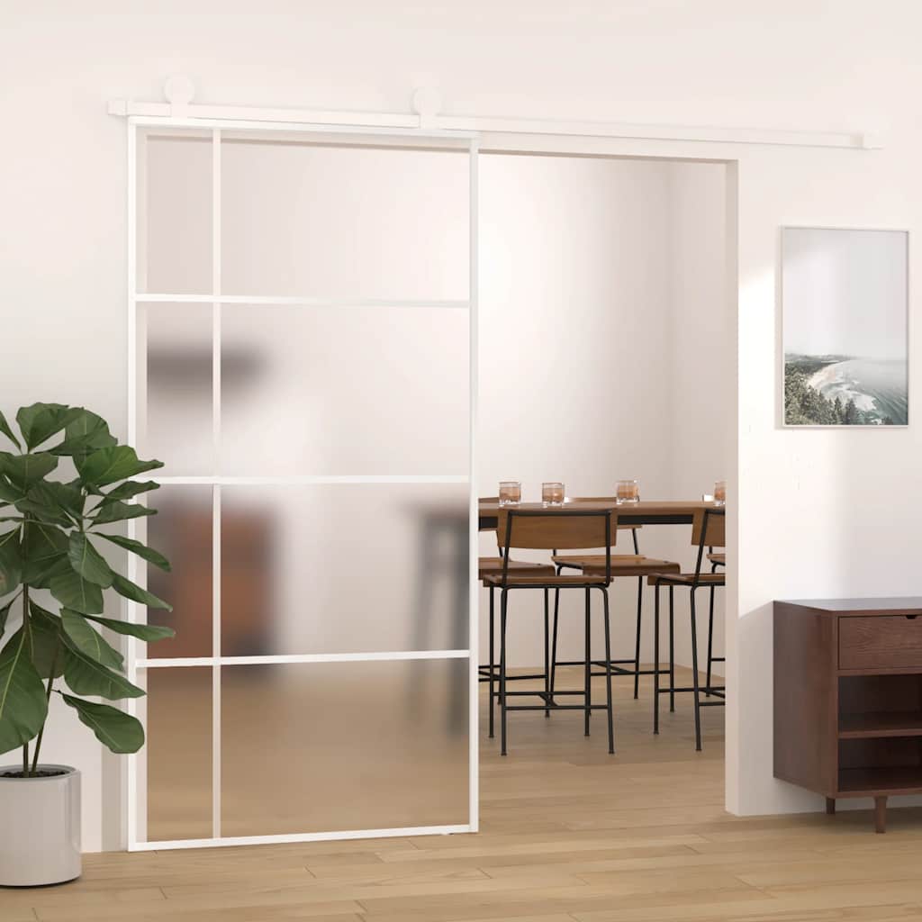 Schuifdeur 102,5x205 cm mat ESG-glas en aluminium wit
