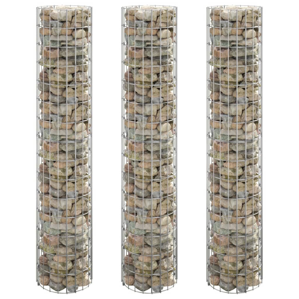 Gabion plantenbakken 3 st rond verhoogd Ø30x150 cm staal – afbeelding 1