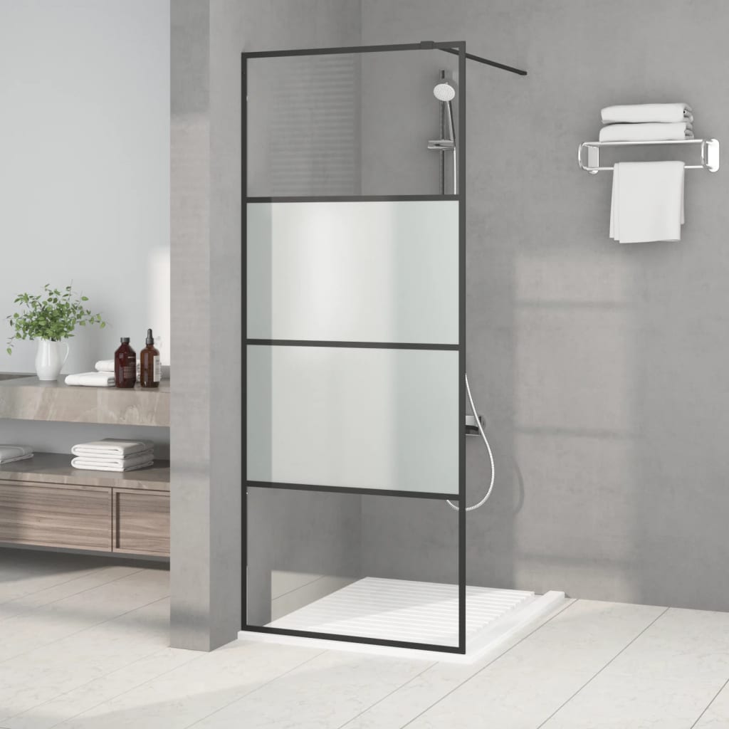 Inloopdouchewand 80x195 cm halfmat ESG-glas zwart