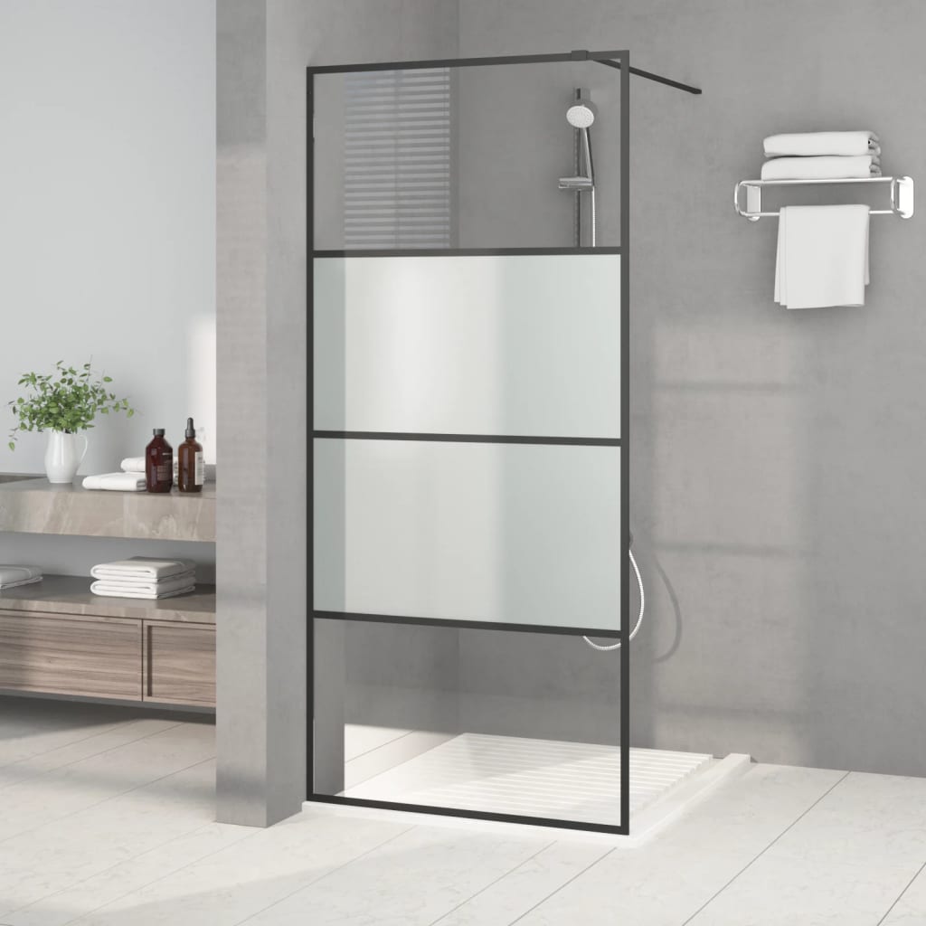 Inloopdouchewand 90x195 cm halfmat ESG-glas zwart