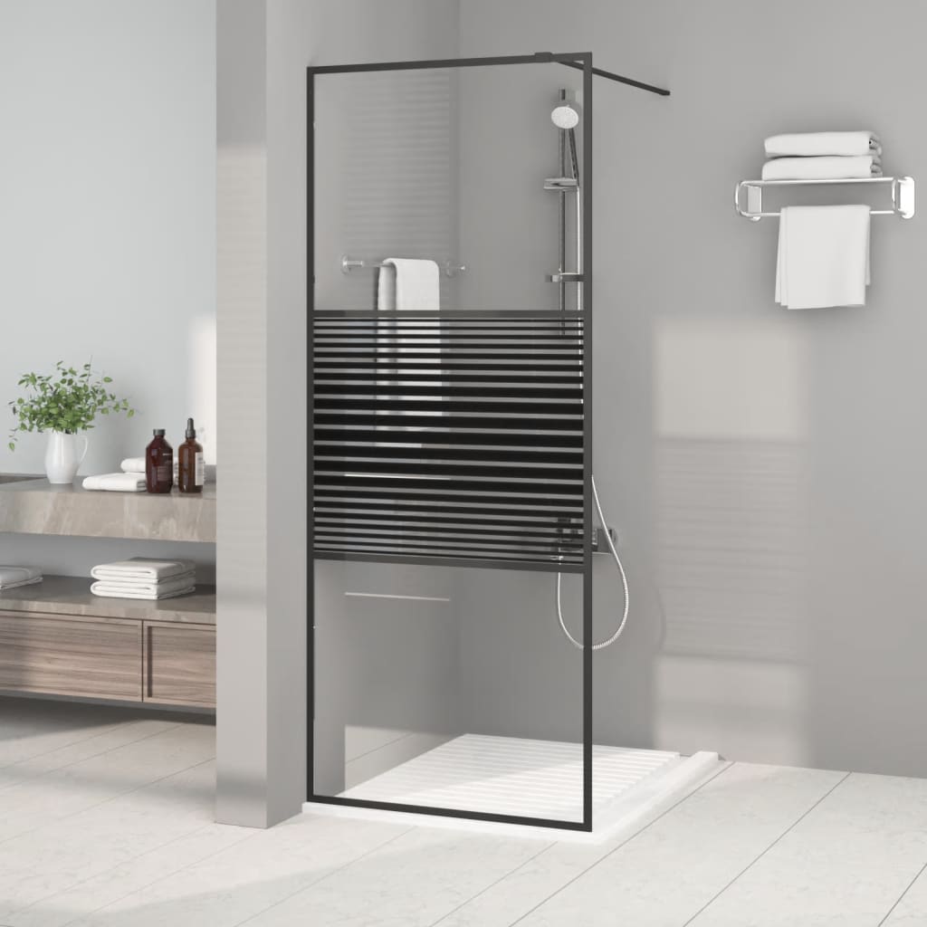Inloopdouchewand 80x195 cm transparant ESG-glas zwart