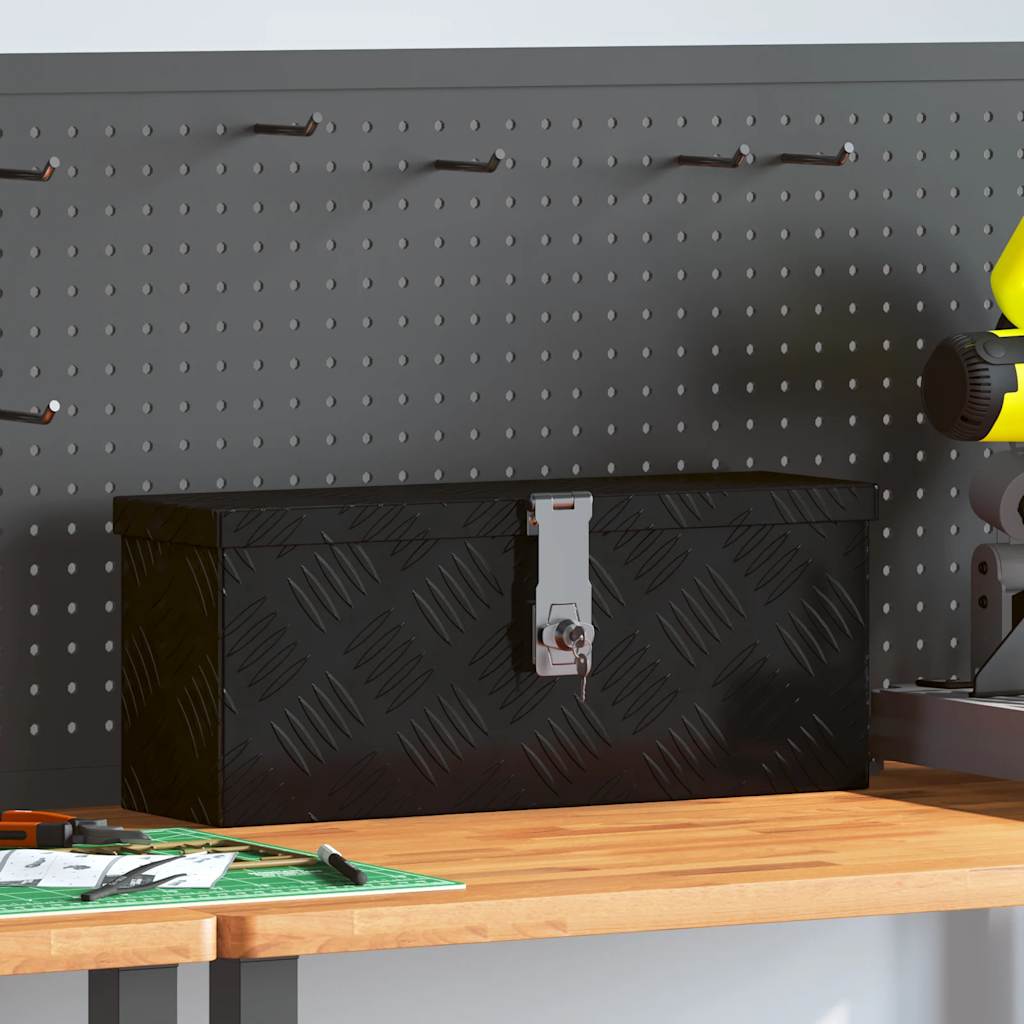 Opbergbox 50x15x20,5 cm aluminium zwart