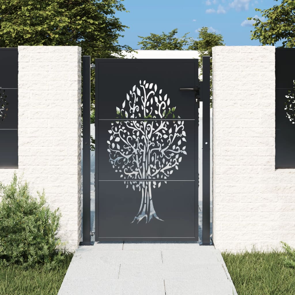 Poort 100x125 cm met boomontwerp staal antracietkleurig