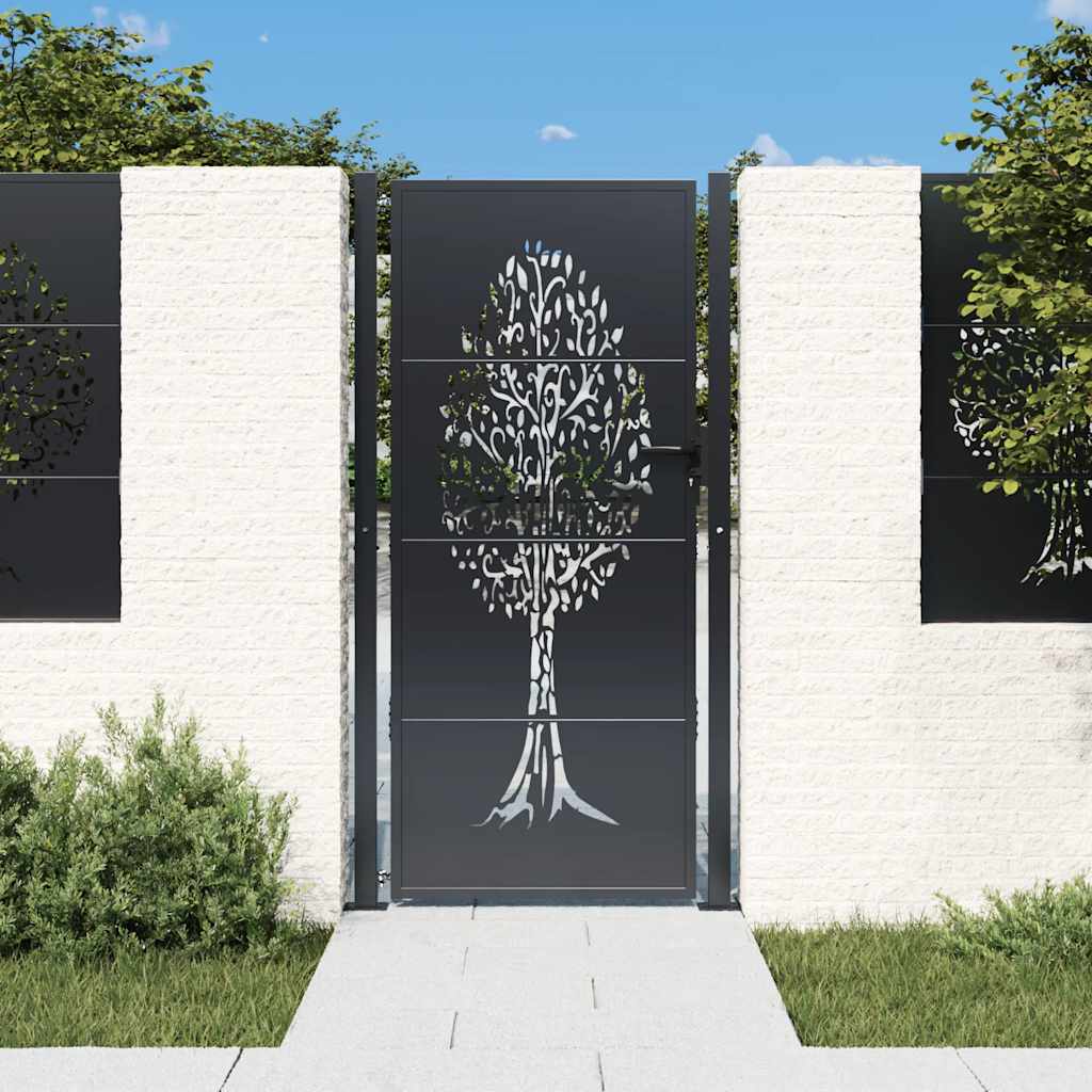 Poort 100x175 cm met boomontwerp staal antracietkleurig
