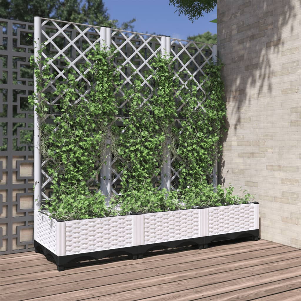 Plantenbak met trellis wit 120x40x121,5 cm PP
