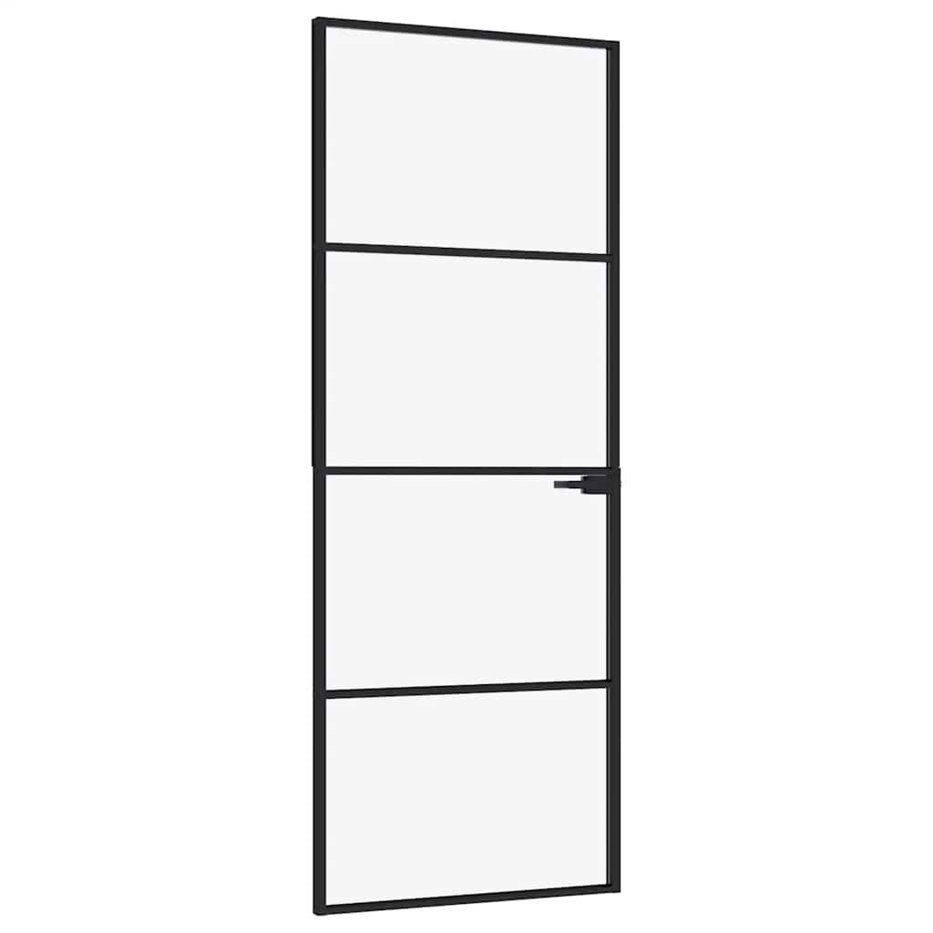 Binnendeur 76x201,5 cm gehard glas en aluminium smal zwart – afbeelding 2