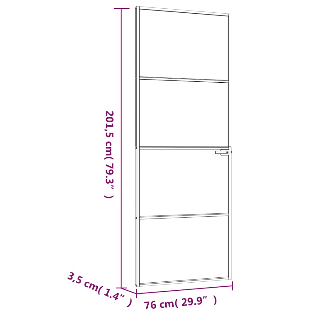 Binnendeur 76x201,5 cm gehard glas en aluminium smal zwart – afbeelding 8