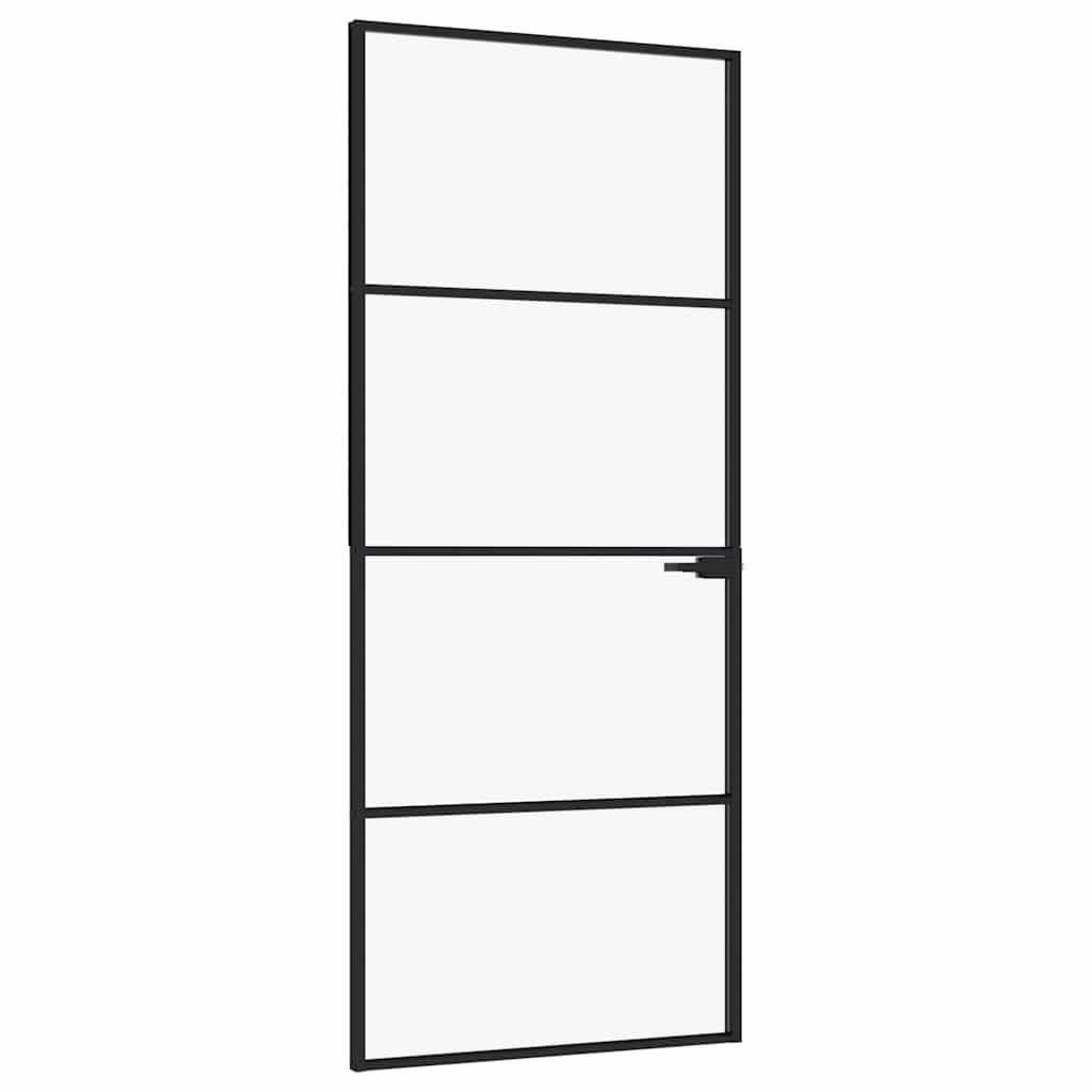 Binnendeur 83x201,5 cm gehard glas en aluminium smal zwart – afbeelding 2