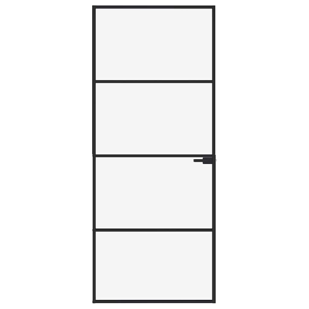 Binnendeur 83x201,5 cm gehard glas en aluminium smal zwart – afbeelding 3
