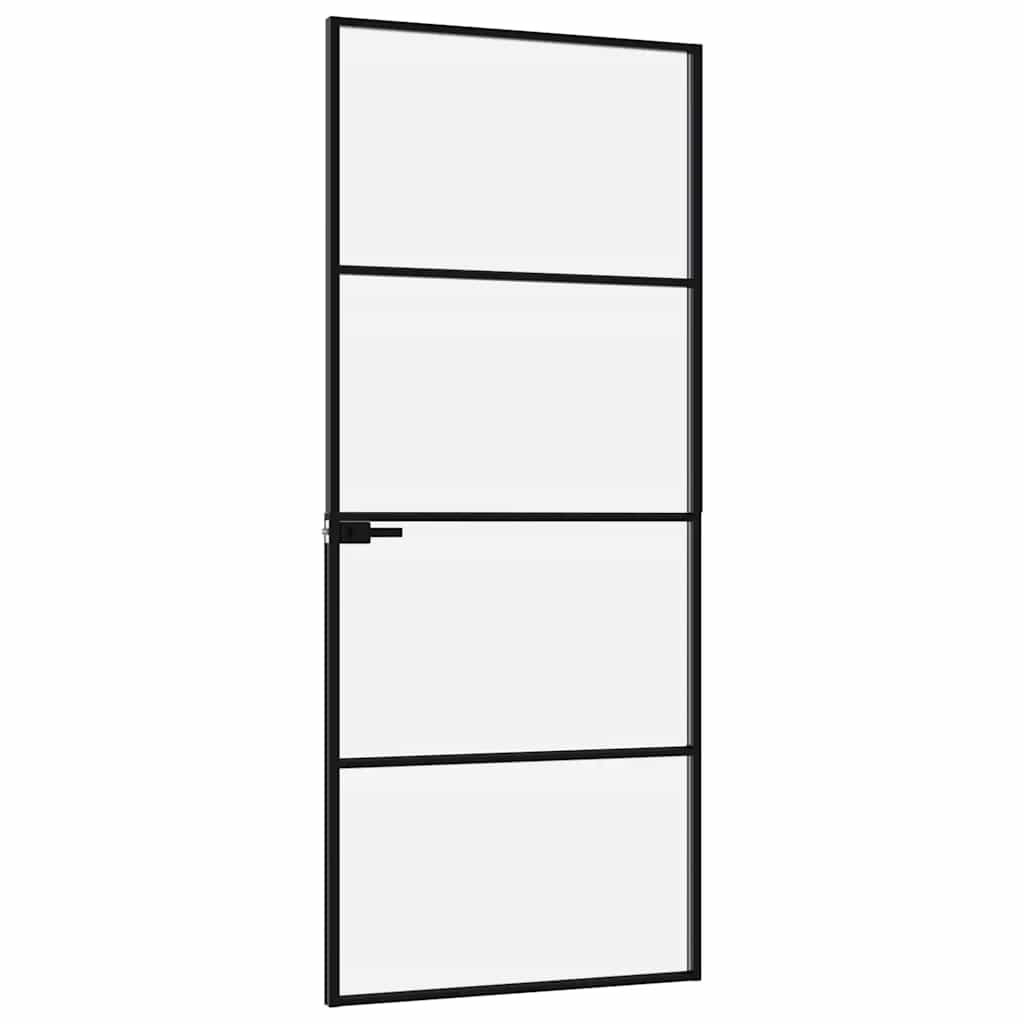Binnendeur 83x201,5 cm gehard glas en aluminium smal zwart – afbeelding 4