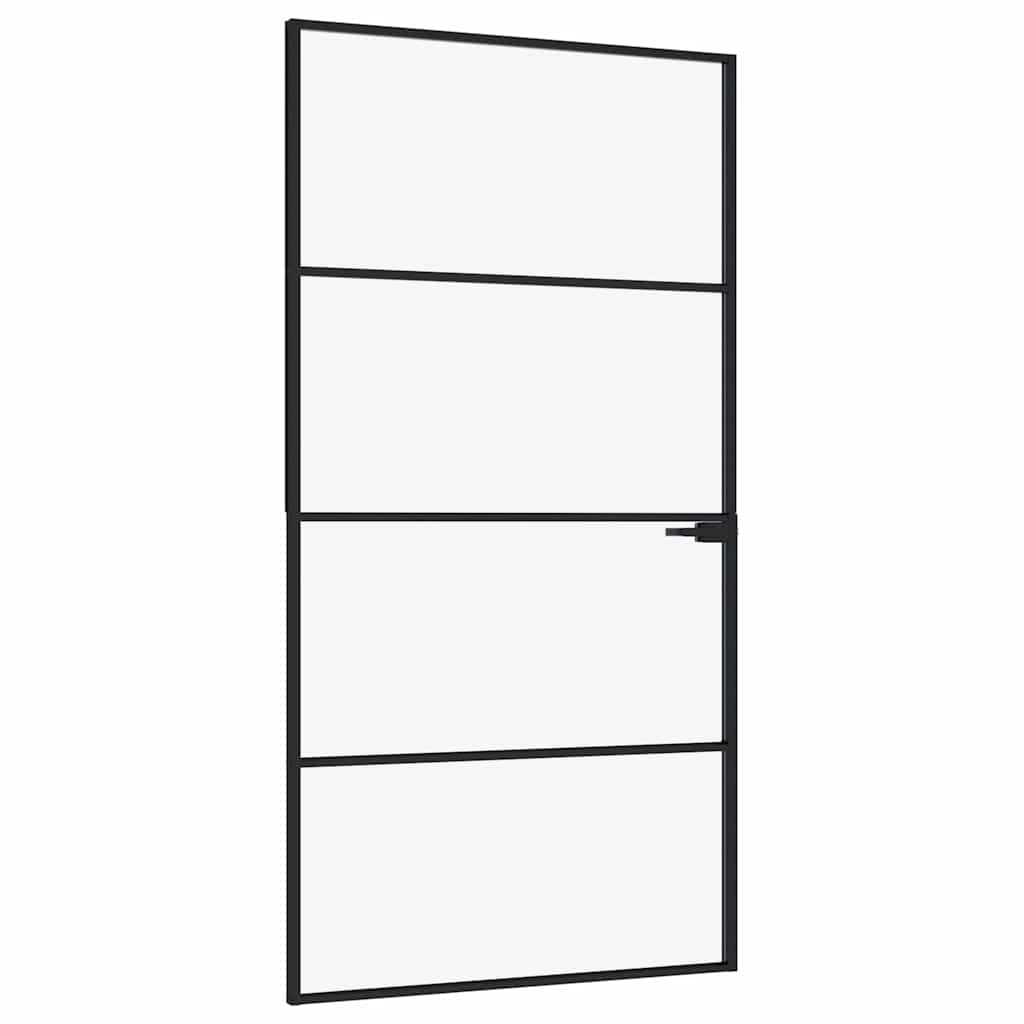 Binnendeur 102x201,5 cm gehard glas en aluminium smal zwart – afbeelding 2