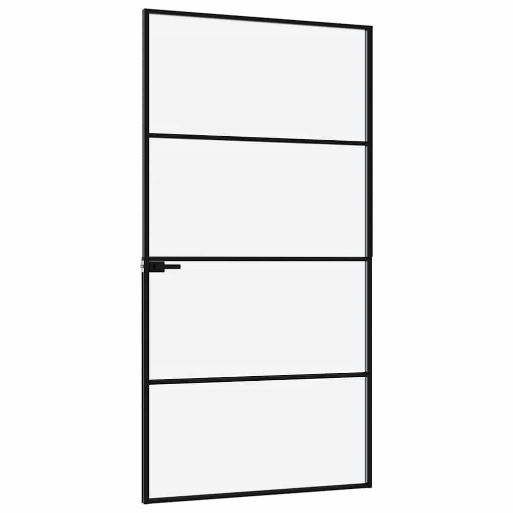 Binnendeur 102x201,5 cm gehard glas en aluminium smal zwart – afbeelding 4