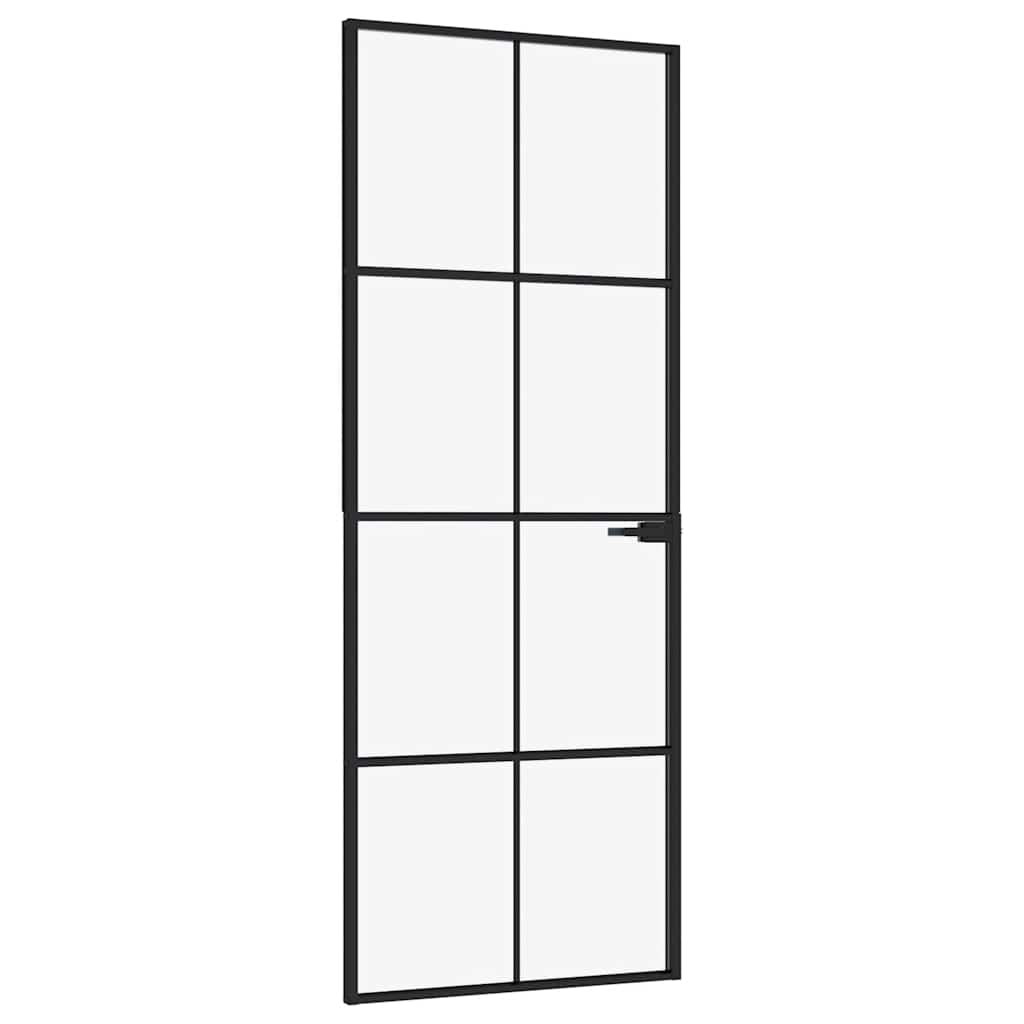 Binnendeur 76x201,5 cm gehard glas en aluminium smal zwart – afbeelding 2