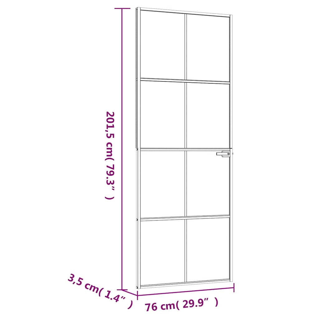 Binnendeur 76x201,5 cm gehard glas en aluminium smal zwart – afbeelding 8