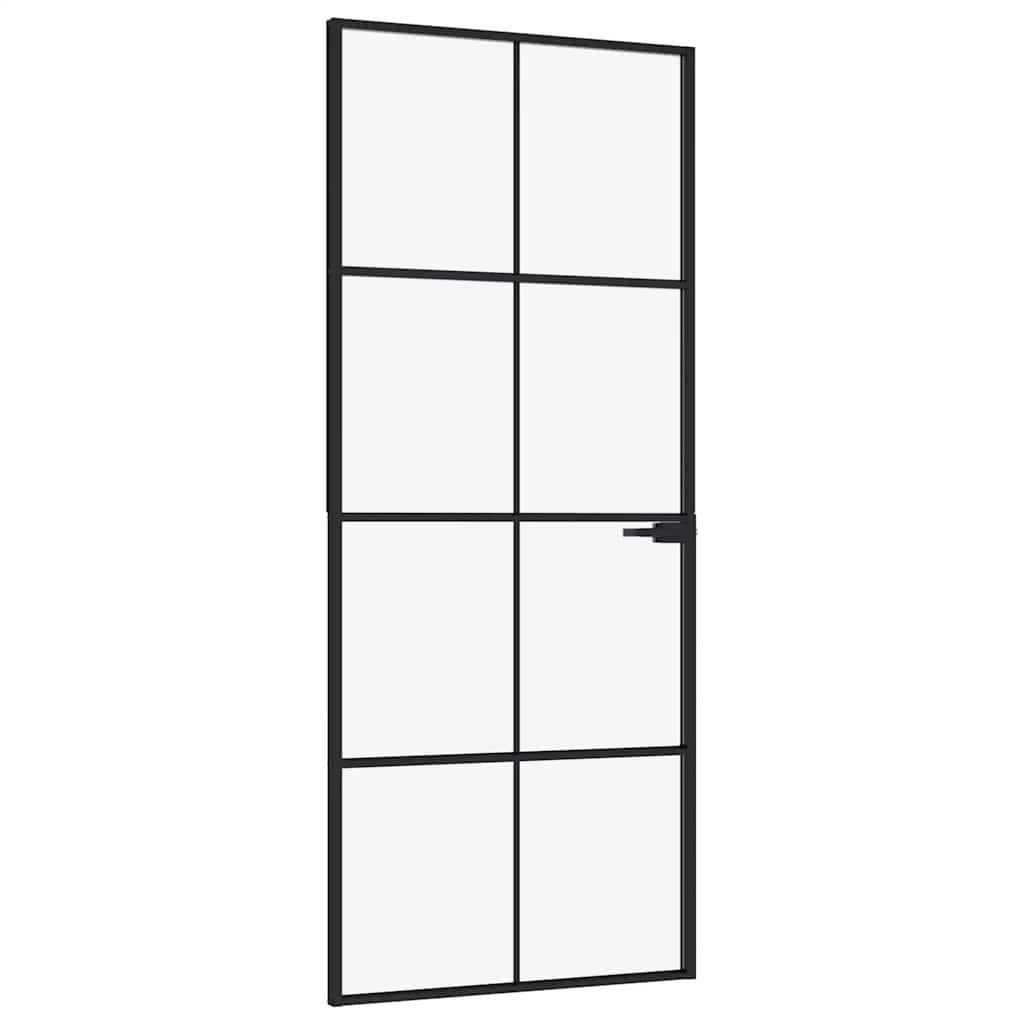Binnendeur 83x201,5 cm gehard glas en aluminium smal zwart – afbeelding 2