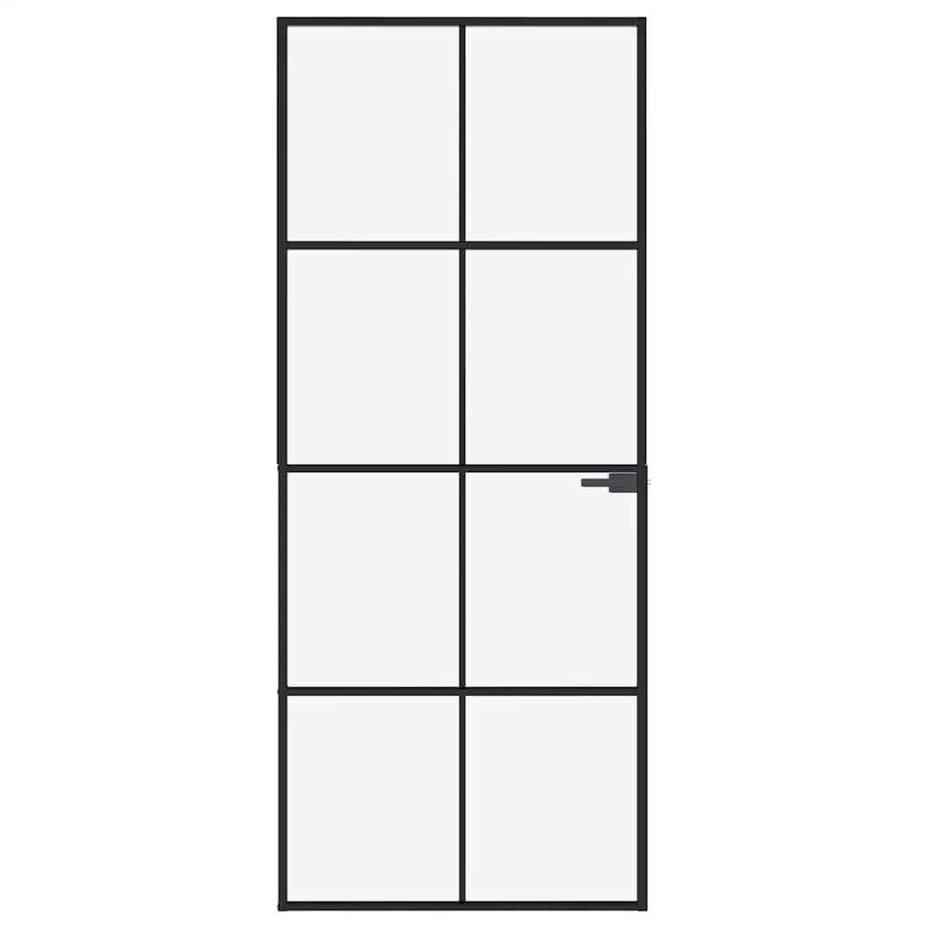 Binnendeur 83x201,5 cm gehard glas en aluminium smal zwart – afbeelding 3