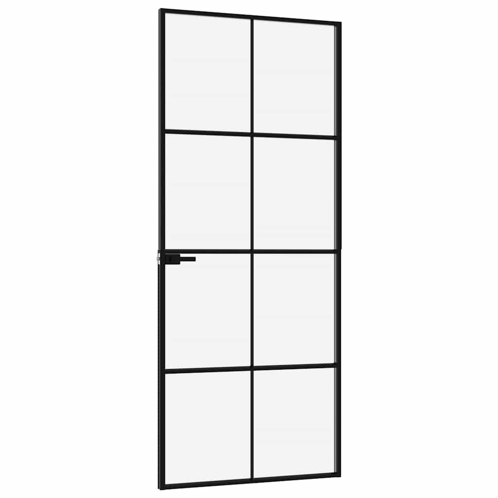 Binnendeur 83x201,5 cm gehard glas en aluminium smal zwart – afbeelding 4