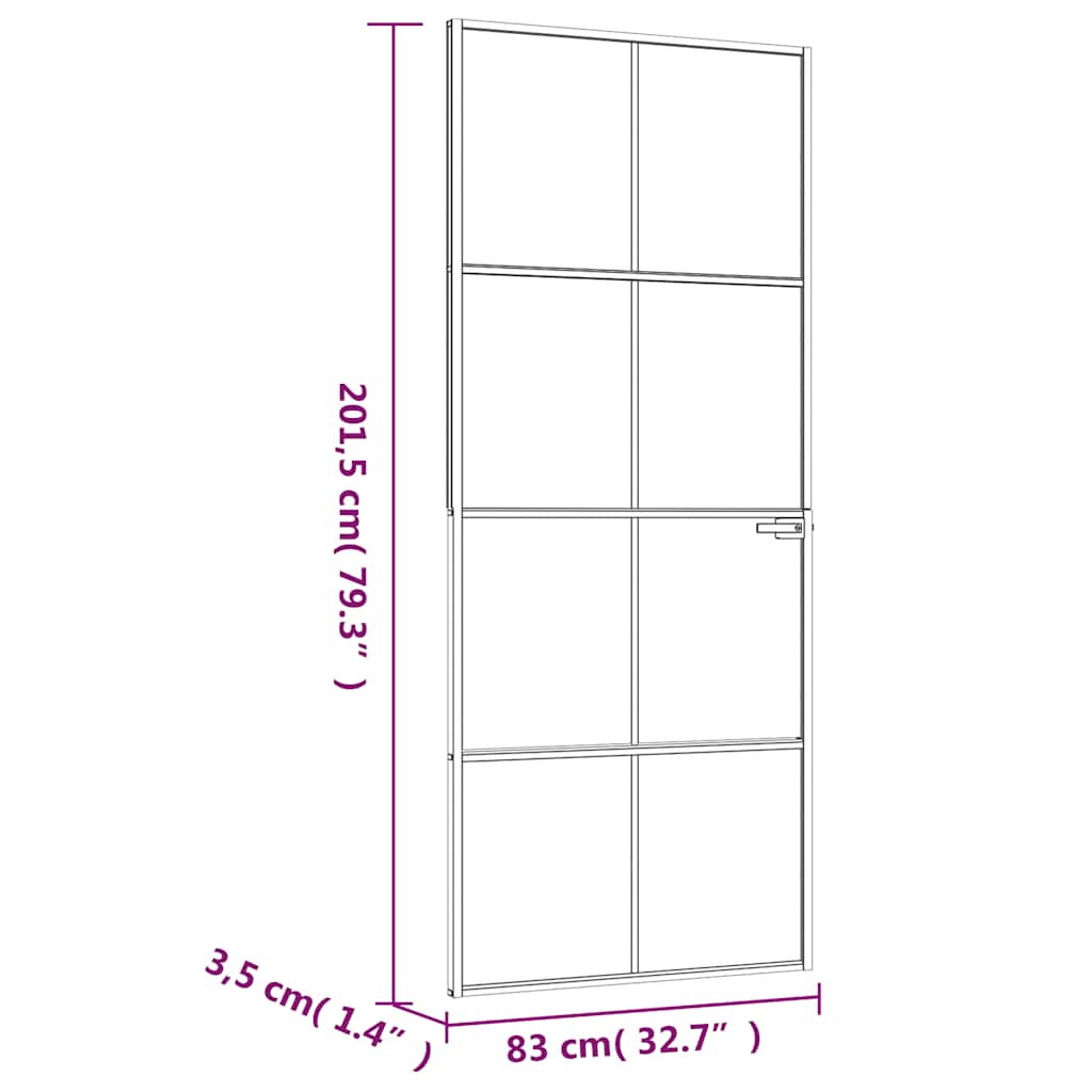 Binnendeur 83x201,5 cm gehard glas en aluminium smal zwart – afbeelding 8