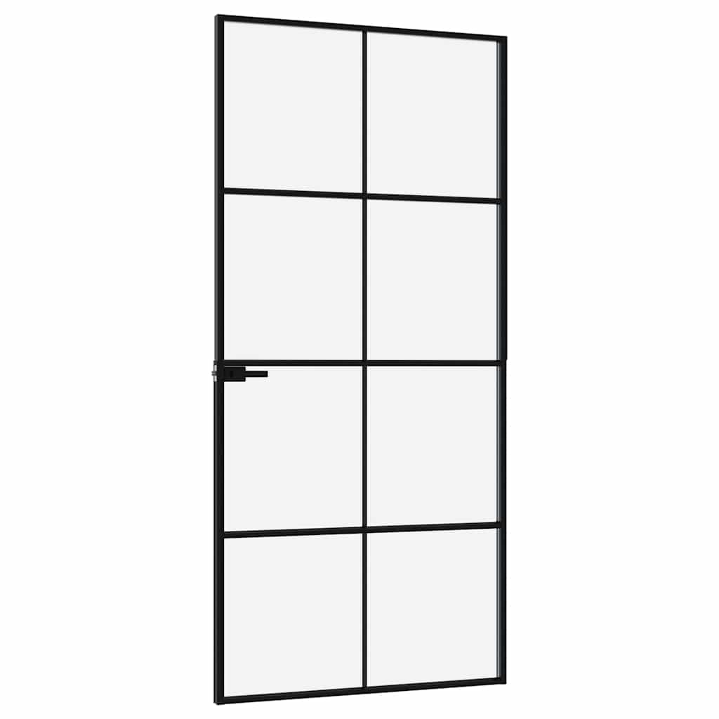 Binnendeur 93x201,5 cm gehard glas en aluminium smal zwart – afbeelding 4