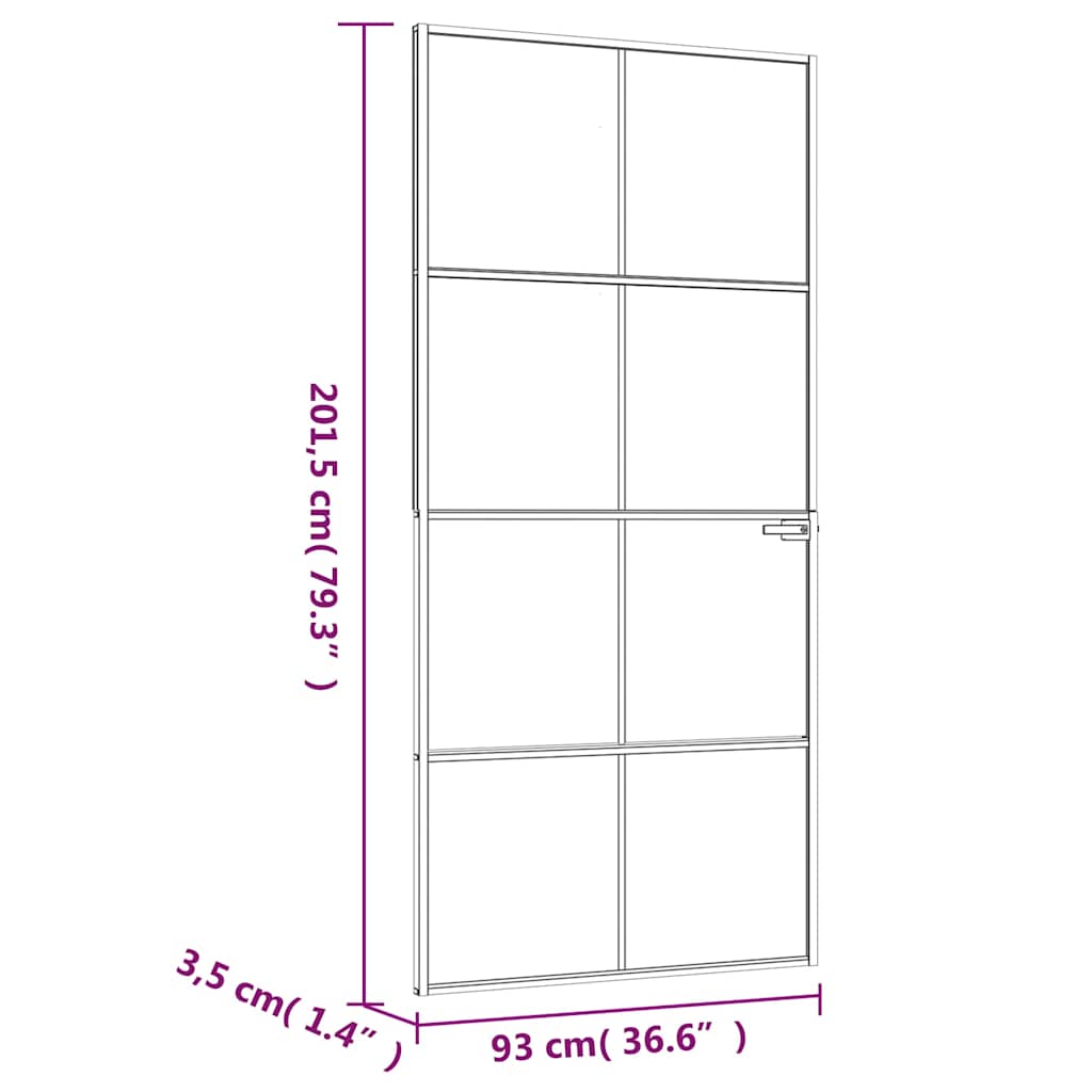 Binnendeur 93x201,5 cm gehard glas en aluminium smal zwart – afbeelding 8