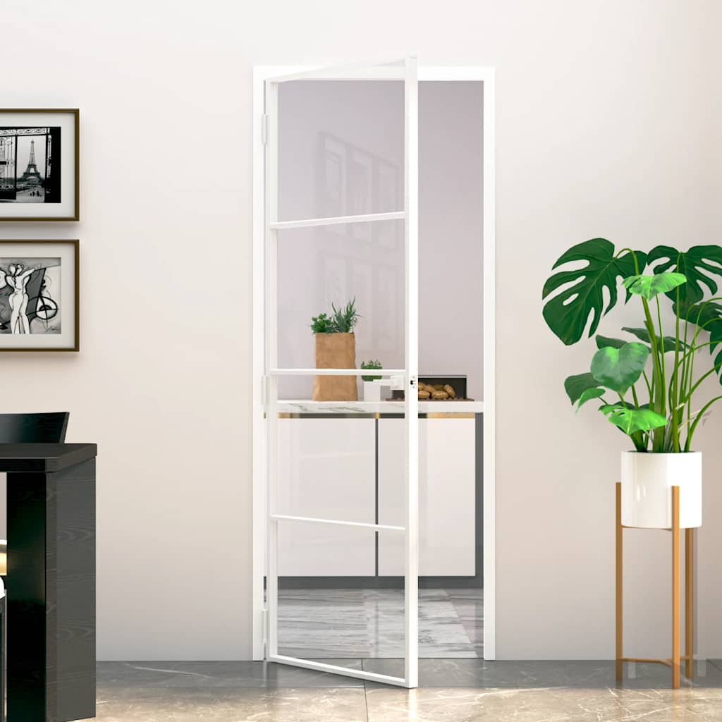 Binnendeur 76x201,5 cm gehard glas en aluminium smal wit – afbeelding 1