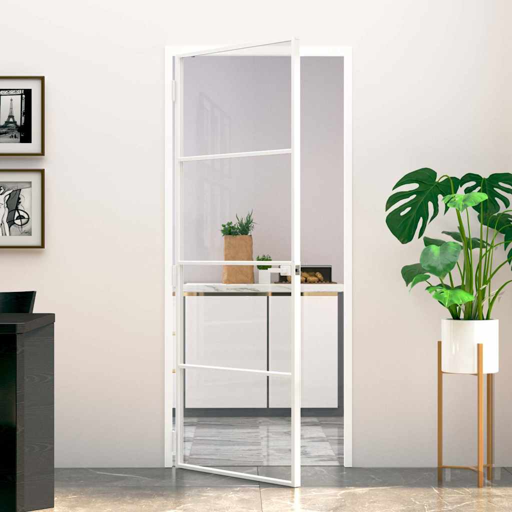 Binnendeur 83x201,5 cm gehard glas en aluminium smal wit – afbeelding 1